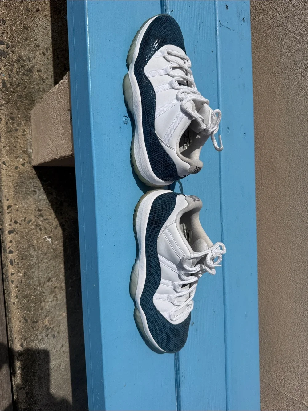 Jordan 11 Snakeskin Men's White and Dark Teal Low-Top Athletic Sneakers
